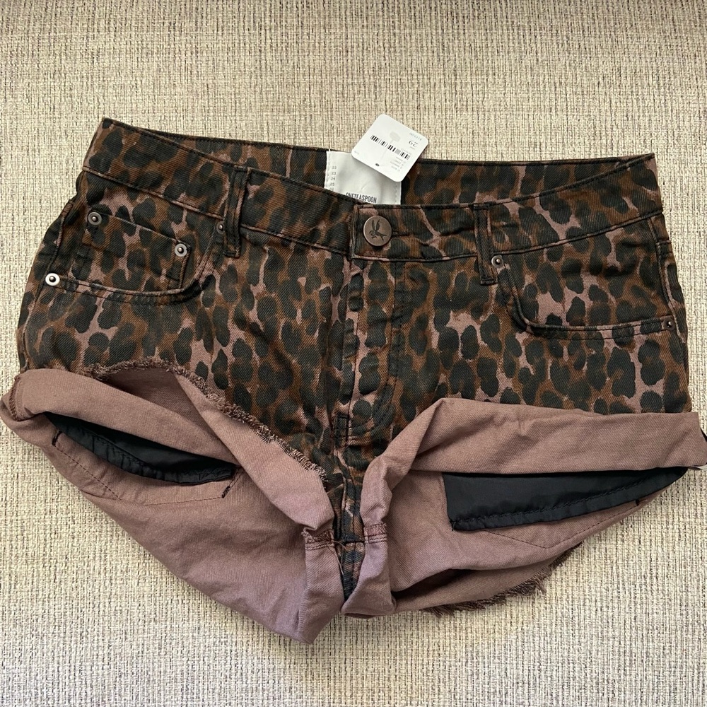 Free People leopard print denim shorts